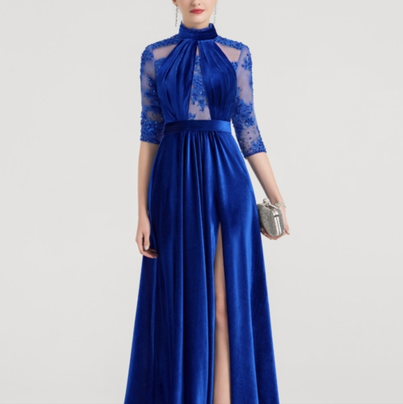JJs House Dresses Royal Blue Velvet Gown Poshmark